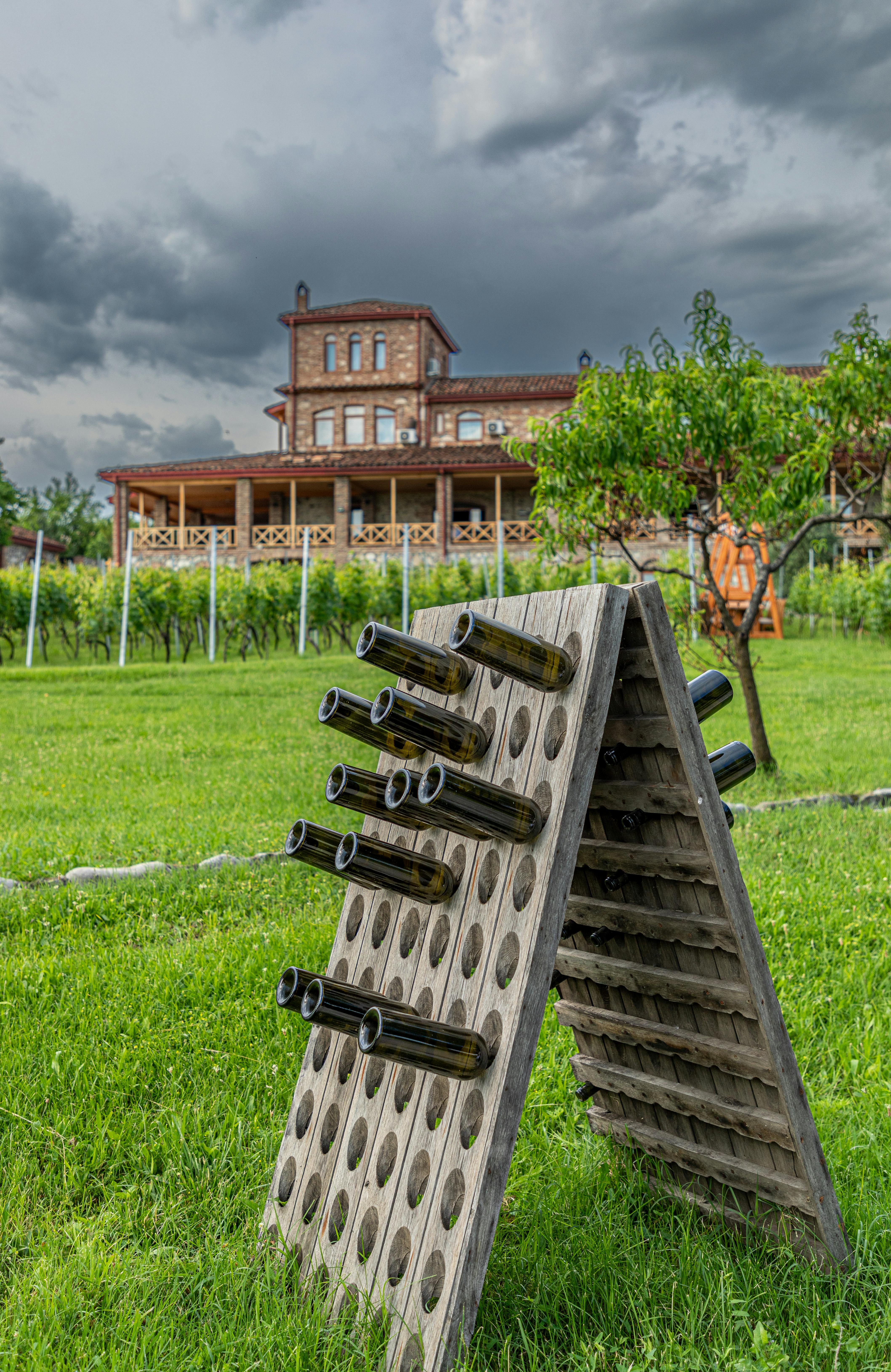 Wine bottles and countryside mansion in Tsinandali